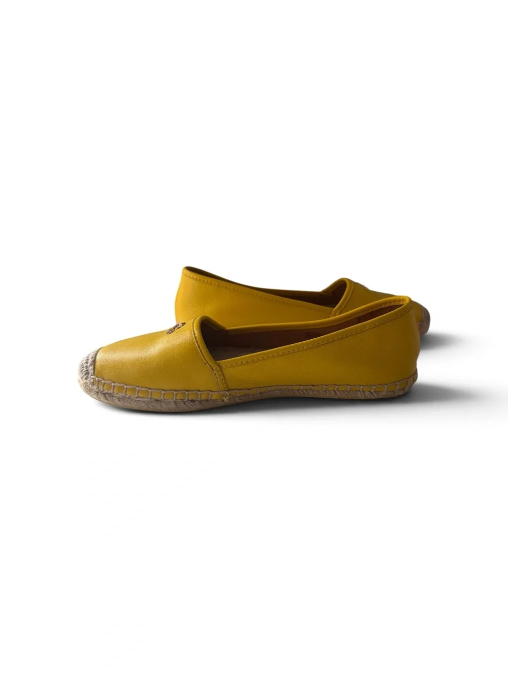 Coach Yellow Leather Espadrille Slip-Ons with Jute Toe